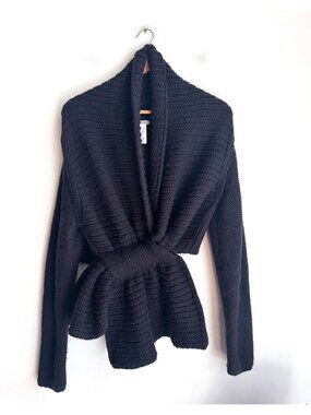 Sarah Pacini Alpaca Meino Blend Black Knit Shrug Bolero OS
